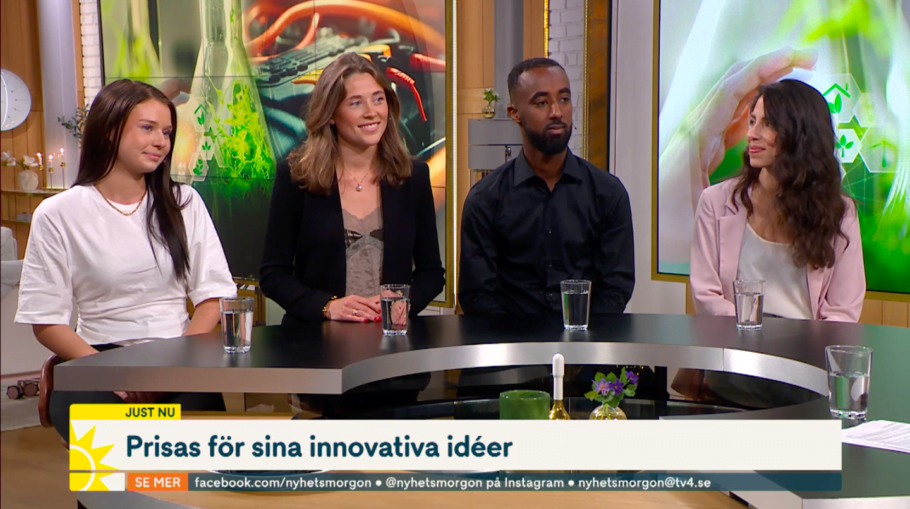Wilma Eriksson, vd för Proalg UF, sitter i Nyhetsmorgons studio tillsammans med två kvinnor och en man.