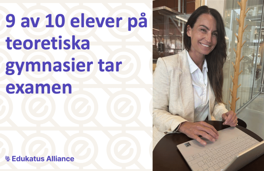 9 av 10 elever på teoretiska gymnasier vill ha undervisning i studieteknik" på en blå bakgrund med en grafisk illustration .